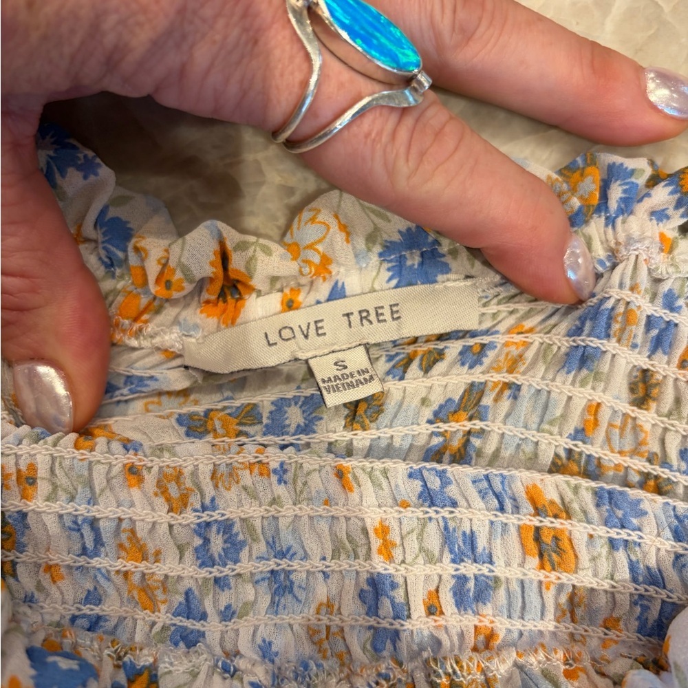 Love Tree Floral Smocked Crop Top Blue Orange Cottagecore Small - Picture 5 of 5